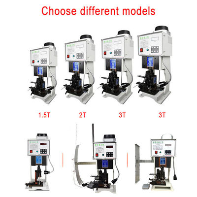 Полуавтоматическая машина для обжима клемм с усилием прессования 15 кН, напряжение 220 В, частота 50 Гц и потребляемая мощность 0,45 кВт
